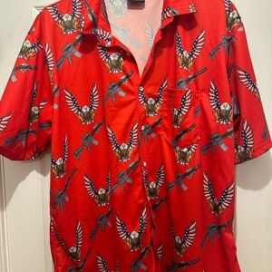 Bold Red Men's Casual Shirt with Eagle Design